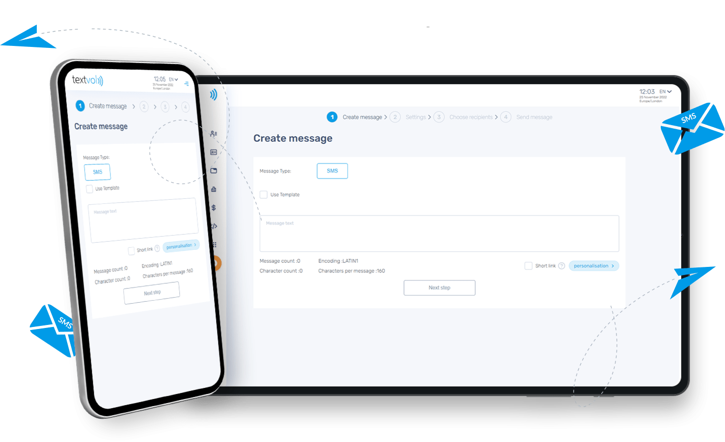 Simple online interface for managing Bulk SMS Sending with Textvol.